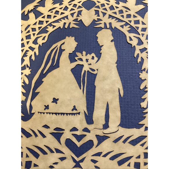 Wedding Couple SILHOUETTE Hand Paper Folk Art Cut Out Original Unframed 7x8.5" - Picture 3 of 10